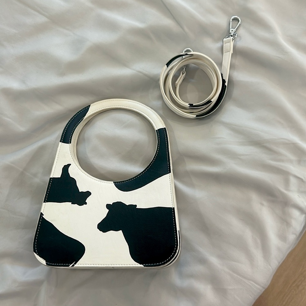 Cow print “Boobie” bag with long strap